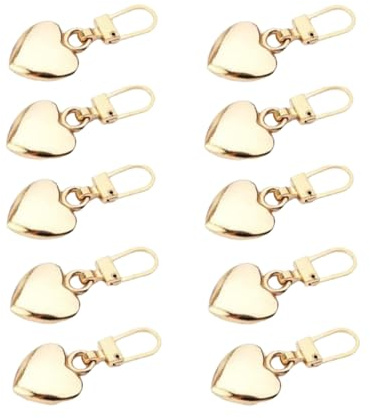 Lot de 10 tirettes de fermeture éclair de rechange en forme de cœur en métal pour manteaux, vestes, pantalons, bagages, attaches, accessoires de couture et fournitures