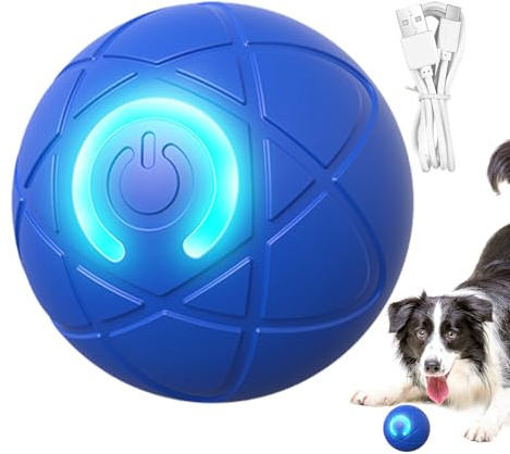 Liakyunf Interactivo para Perros con Bola y Luz LED, Automático Que se Mueve Solo - Pelota Antiaburrimiento para Morder y Estimular a Mascotas