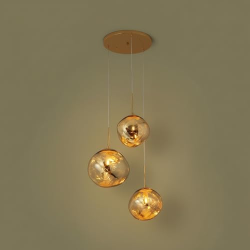 BARCELONA LED Hängeleuchte Kronleuchter Dreifach aus Kristall KADNIS - 3 x E27, Modernes Design im Vintage/Industrie/Skandinavisch/Rustikal Stil, für Wohnzimmer, Jugendzimmer, Diele Gold