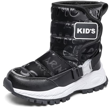 Generisch 2026 Botas de nieve de color sólido de invierno para niños y niñas, botas gruesas acolchadas y cálidas antideslizantes, Negro , 31 EU