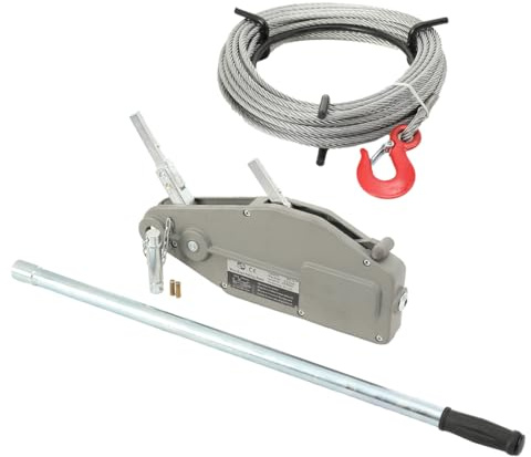 Paranco a Catena Manuale, Paranco a Fune Max 800kg Argano a Mano con Lunghezza della Corda 20m, Verricello a Leva in Metallico per Trazione e Sollevamento