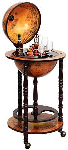Multigot 360MM Wood Globe Wine Cabinet, Bottles Storage Rack with 360 Degree Rotatable Wheels