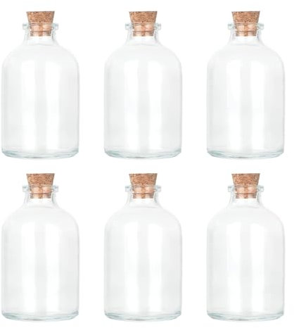 Magic Season Decorative Round Glass Bottles with Cork Stoppers (6 Pcs / 50 ml)