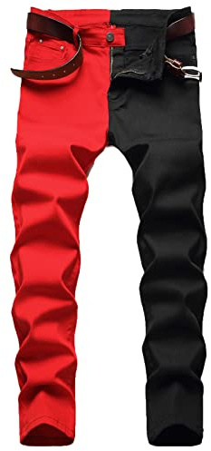 Pantalon en Denim Bicolore Patchwork pour Hommes Fashion Slim Pantalon Crayon Multicolore Casual Jeans Multicolore