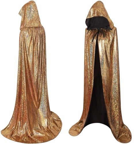 maxToonrain Cape d'Halloween à paillettes pleine longueur pour homme et femme, costume de Mardi Gras Notting Hill Carniva (doré, 140 cm)