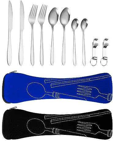 Zehan Zitong 2-Personen Campingbesteck Set, 10-teilig, Edelstahl, Flaschenöffner, Tragbar, Geeignet für Camping, Reisen, Picknick, Wandern, Arbeit
