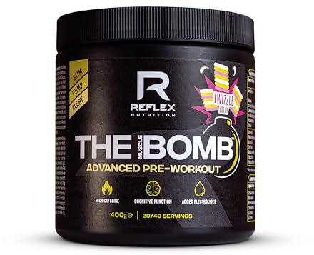 Reflex Nutrition The Muscle Bomb Caffeine Pre Workout Powder - 350mg Caffeine, 9g Citrulline Malate, 2.5g Beta Alanine - Energy, Pump & Focus for Explosive Workouts (Twizzle Lolly, 400g, 20 Servings)