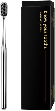 Silberne Zahnbürste mit Superweichen Bambuskohle-Borsten, Geeignet für den Hausgebrauch, Gäste und Reisen, Luxuriöse Versilberte Handzahnbürste (Silver-B)