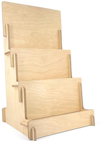 Espositore da Banco in Legno, Semplice Montaggio a incastro, Espositore a Scala, 3 Ripiani, Naturale e Sostenibile
