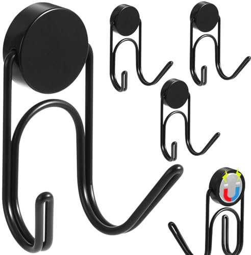 Buelkmag Magnethaken, robuste Magnethaken aus 304 Edelstahl für Kreuzfahrt-Kühlschrankgrill, starke Magnete mit Haken für die Küche zu Hause, 4 Stück (Schwarz, 2,8 cm - 2, 18 kg)