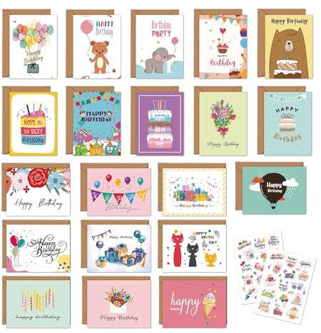Geburtstagskarte 20 Premium Geburtstagskarten Set mit Umschlag, Happy Birthday Karte Geburtstag, Klappkarten Glückwunschkarte Geburtstag, Geburtstagskarte kinder(Klein)