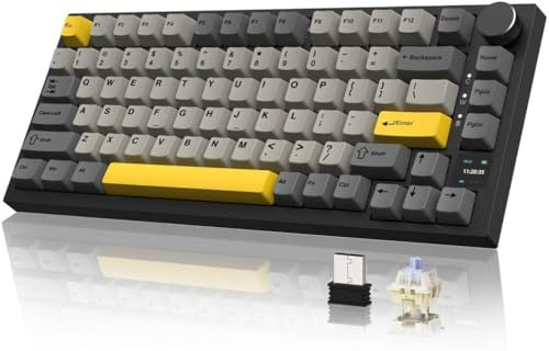 A.JAZZ AK820PRO Teclado mecánico inalámbrico para Juegos,2,4GHz/BT5.0/USB-C,75% de diseño,81 Teclas con Pantalla TFT a Color y Perilla CNC,RGB Backlit Hot-Swap,batería de 4000 mAh-Gris(Regalo Switch)