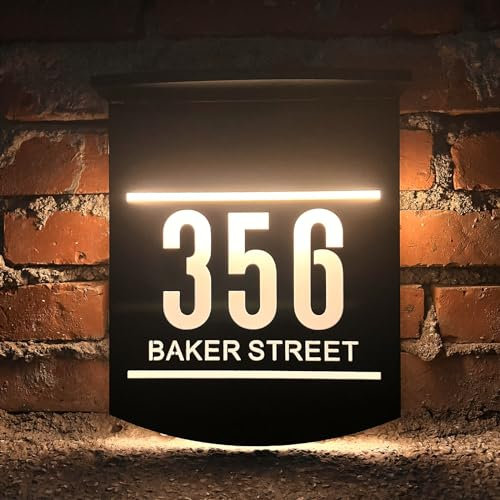 GUANKE House Numbers Plaques With Solar Lights, Personalised Acrylic Door Signs, House Plaque With Numbers And Addresses, Solar House Number For Outside Door, Led House Numbers Signs (Gray)