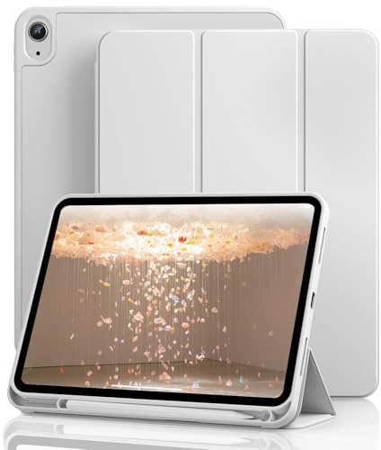 GKABXY for iPad 11/10th Gen Case with Pencil Holder 11/10.9 inch 2025 A16/2022, Soft TPU Back Shell Hybrid Slim Trifold Stand Protective Cover Support Touch ID Auto Wake/Sleep, Gray