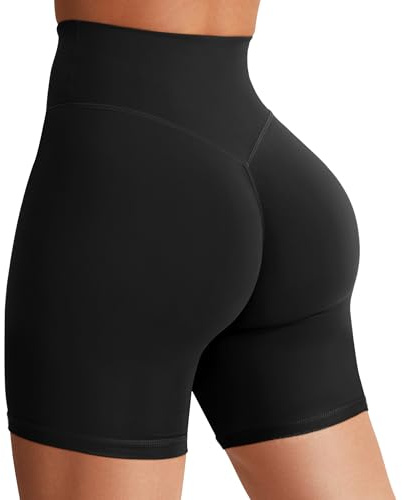 YEOREO Women's Biker Shorts 4.5 / 6 Workout Gym Shorts Craze High Waist Tummy Control Hidden Scrunch Running Yoga Black M