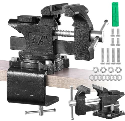 Teodute Etau Etabli, 110 mm Etau D'établi Pivotant à 270°, Étau Polyvalent 2 en 1 Haute Performance avec Mâchoires Souples Polyvalentes pour Une Utilisation Facile Sur la Table de Travail