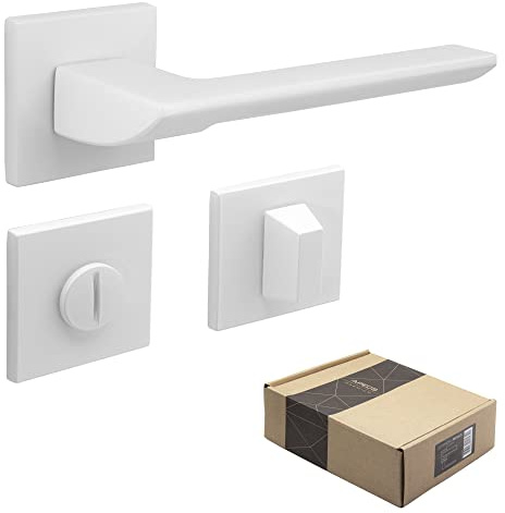 APECS Maniglie per porte interne, maniglia moderna per porta d'ingresso e porta interna con rosette quadrate maniglia per porta bianca opaca set con materiale di montaggio montaggio modello ELECTRA WC