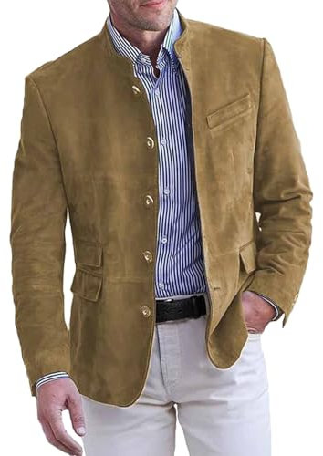 Bauzuoyo Herren Cord Anzugjacke Retro Wildleder Sakko Stehkragen Einfarbig Slim Fit Freizeit Blazer Vintage Anzugjacke für Männer Regular Fit Wolle Blazer mit Knopfleiste Businessjacke