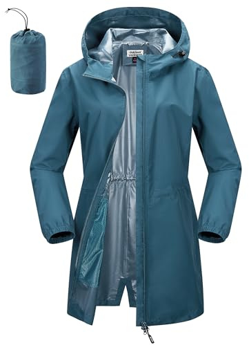 Outdoor Ventures Women's Waterproof Rain Jacket Packable Long Rain Coat