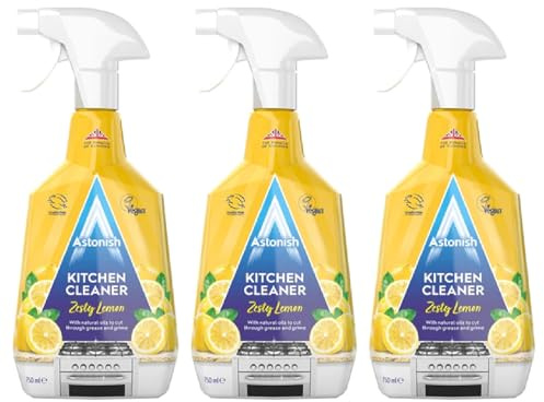 Astonish Kitchen Cleaner, Vegan and Cruelty Free and Blended with Natural Oils, Zesty Lemon, 3 x 750ml