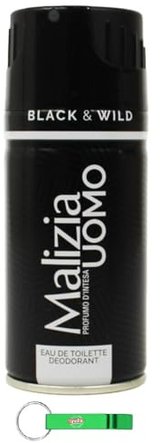 12x Malizia Uomo Black & Wild Eau De Toilette Deodorante EDT - Deodorant Deo Spray 150ml + Beni Culinari Kostenloser Schlüsselanhänger