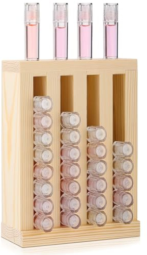 Wonderjune Soporte de madera para pintalabios de 0.7 pulgadas, soporte para tubo de bálsamo labial, organizador de brillo labial, exhibición de bálsamo labial, torre de bálsamo labial, organizador de