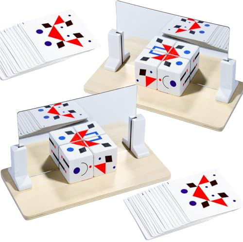 Juego de 2 rompecabezas de cubo de espejo de madera, pensamiento espacial y rompecabezas de lógica a juego, juego de mesa educativo para niños