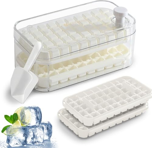 Jaavkkam Stampo Ghiaccio, Vassoio per cubetti di Ghiaccio con coperchio e contenitore, facile pressione per rilasciare il ghiaccio, Stampo Ghiaccio a 100 Griglie per Cocktail, Whisky, Vino