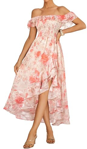 GRACE KARIN Women's Irregular Hem Off Shoulder Autumn Dress Floral Pattern Elegant Wrap Dress CL214-05 M Apricot