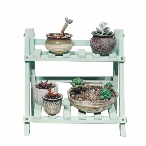 Conslika Planta de Madera de pie Plegable de 2 Niveles de Flores Moderno Soporte de exhibición Escalera Maceta de Flores para Interior y Exterior jardín balcón(B)