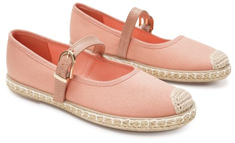 GLAMORA Merceditas Mujer con Hebilla Bailarinas Esparto Manoletinas de Punto Transpirable Zapatos Planos Mujer Suela de Goma Antideslizante Estilo Alpargata Calzado Verano Cómodos Ligeros