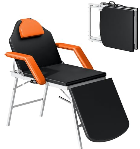 HOMCOM Table de massage pliante portable Table de massage professionnelle à 3 zones avec dossier réglable Appui-jambes réglable Appui-tête amovible Accoudoirs spa rembourrés 182x82 cm Orange