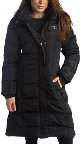 Reebok Womens Maxi Puffer Jacket - Long Length Parka - Heavyweight Wind & Water Resistant Insulated Winter Jackets for Women, Size Small, Black