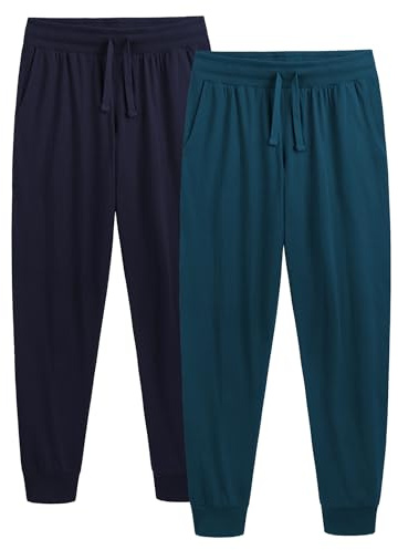 The Essentials Wardrobe 2PK Mens Lounge Pants - Cuffed - Blue - Medium