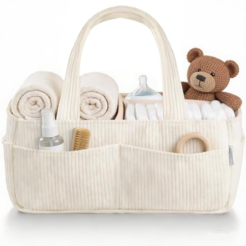 Connextion Panier de Rangement Bébé, Organiseur de Couches pour Table à Langer Bebe, Panier Portable de Rangement pour Couches et Lingettes pour Bébé, Cadeau pour Fête Prénatale et Naissance (Beige)