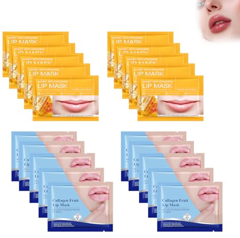 Maschera per Labbra Di Miele, Latte Maschera Labbra, Maschera Volumizzante Labbra (20 Patch), Idratante, Filler, Rimpolpante - Notte Riparazione, Per Dormire per Labbra per La Cura Delle Labbra