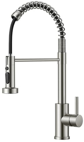 FORIOUS Rubinetto Lavello Cucina, Rubinetto Miscelatore Estraibile, Miscelatore Cucina con Molla a Spirale Girevole a 360°, miscelatore monocomando acqua calda e fredda, Acciaio Inossidabile