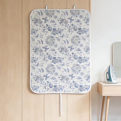 MinoCino Portable Ironing Mat 29×39, Heat-Resistant Foldable Ironing Pad with Hanging Hooks, Travel Ironing Blanket with Cotton Top & Felt Padding