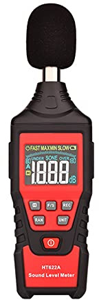 Professionell digital decibelmätare, volymmätningsområde 30–130 dB, max/min/håll data, for inomhusbruk och utomhusbruk(Ht622a)