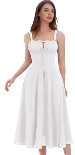 IWEMEK Robe Corset Femme d'été, Robe Longue Boho Chic à Bretelles Réglables - Imprimé Fleuri, Dos Nu, Taille Cintrée, Manche-Épaulette, Longueur Mi-Mollet pour Vacances, Plage, Mariage