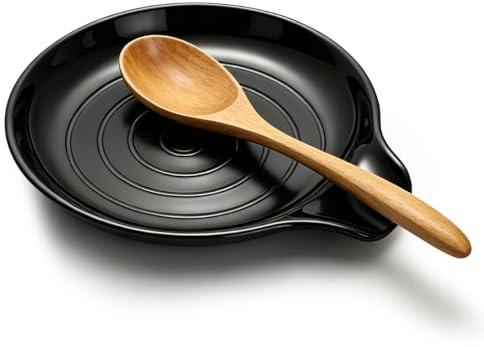 Homquen Soporte para Cucharas de Cocina, Porta Utensilios de Plástico para Estufa y Encimera, Ideal para Espátulas, Cucharones y Pinzas, 15x13 cm (Negro)