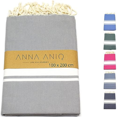 ANNA ANIQ Hamamtuch groß 100x200 cm Reise Strandtuch XXL Saunatuch - 100% Baumwolle Fouta Pestemal Stranddecke Saunakilt Damen Saunahandtuch Herren Badetuch Strandhandtuch Pareo (Grau)