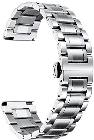 BINLUN Stahl Uhrenarmbändchen 12mm-24mm Premium Metallarmbändchen Ersatzarmband für Smartwatch, Herren/Damen mit Geraden und Gebogenen Enden (Schwarz/Gold/Silber/Roségold)