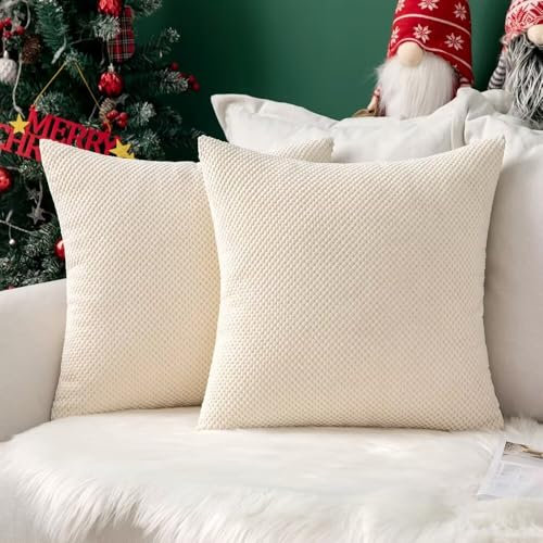 MIULEE 2er Set Kissenbezüge Weihnachten Dekokissen Körnig Dekorativ Kissenbezug Kissenhülle Sofakissen Deko Bezug Weich Zierkissen Kissen für Wohnzimmer Schlafzimmer 50x50cm Beige