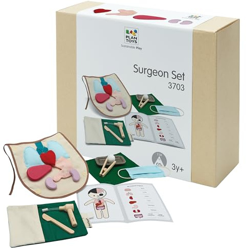 PlanToys Set de Chirurgien Enfant - Valise de Docteur en Bois avec Trousse - Jouet de Médecin en Bois pour enfants 3+ Ans