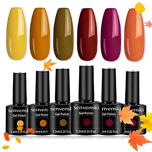 Senvenski Smalto Semipermanente per Unghie Kit Giallo Arancio Oliva Rossa Borgogna Rosa Pesca Corallo Zucca Colore Gel Soak Off UV LED Vernice Manicure Nail Art Regalo (CS6-030)