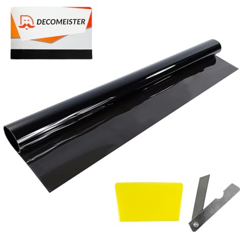 DecoMeister Lámina Adhesiva Tintada para Ventanillas de Coche Vinilo de Tinte para Ventanas Película Autoadhesiva para Cristales Protector Solar Protección de Privacidad En Rollo 75 x 300 cm Negro