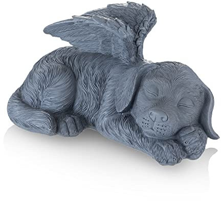 Newdream Statue commémorative de chien ange, mémorial d’angle comme décoration d’intérieur, pierres tombales pour animaux de compagnie, figurines de chien avec ailes d’ange (grand chien gris)