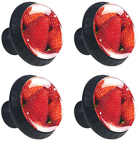 BestIdeas 4 große rote Erdbeeren-Knöpfe für Schränke und Schubladen, Kommode, Schrank, runder Türknauf, 35 mm, Schubladenknauf, Griff mit Schrauben, Hardware, DIY, Heimbüro, Dekoration