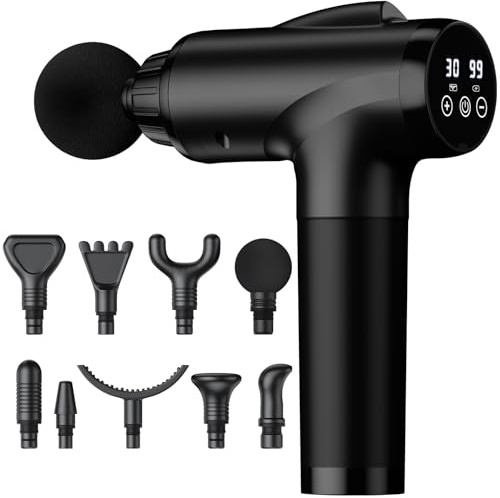OLsky Massage Gun Deep Tissue, Handheld Electric Muscle Massager, High Intensity Percussion Massage Device for Pain Relief with 9 Attachments & 30 Speed(Black